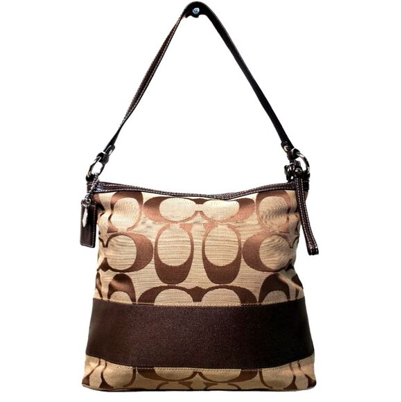 COACH Signature Stripe Monogram Print Convertible Canvas  Shoulder Crossbody Bag - Picture 2 of 11